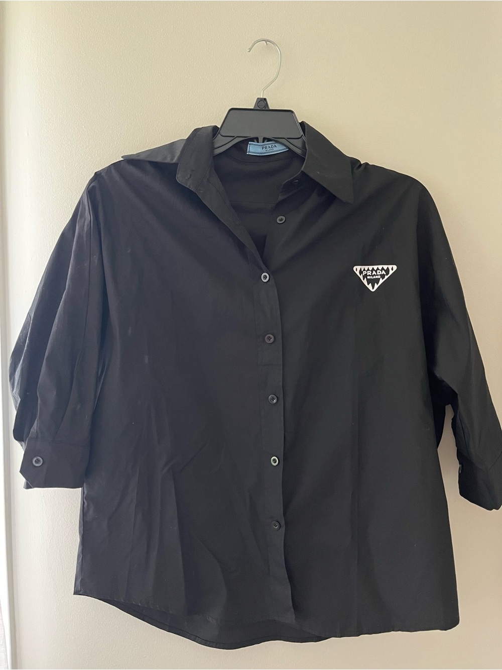 Prada Black Logo Cotton Boxy Button-Up Shirt